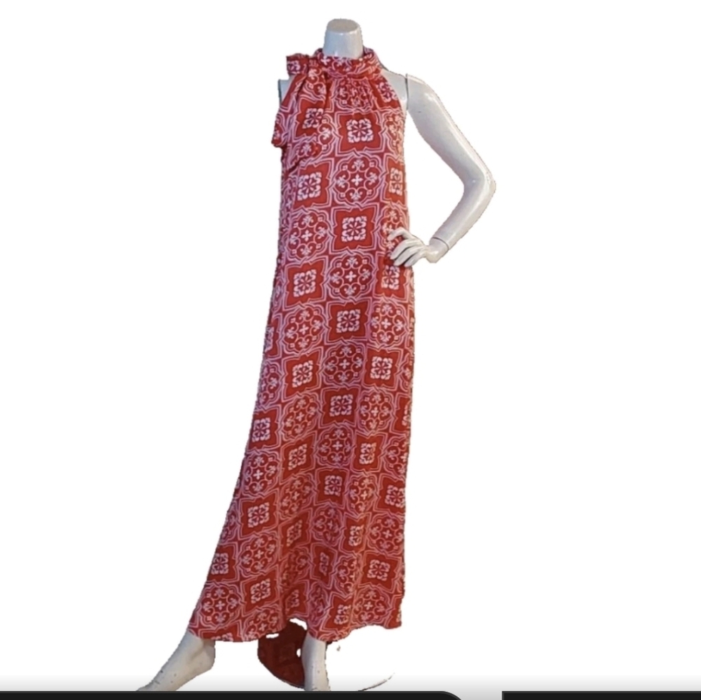 Ann Taylor Halter Neck Tied Floral Bandana Bohemian Maxi Dress S